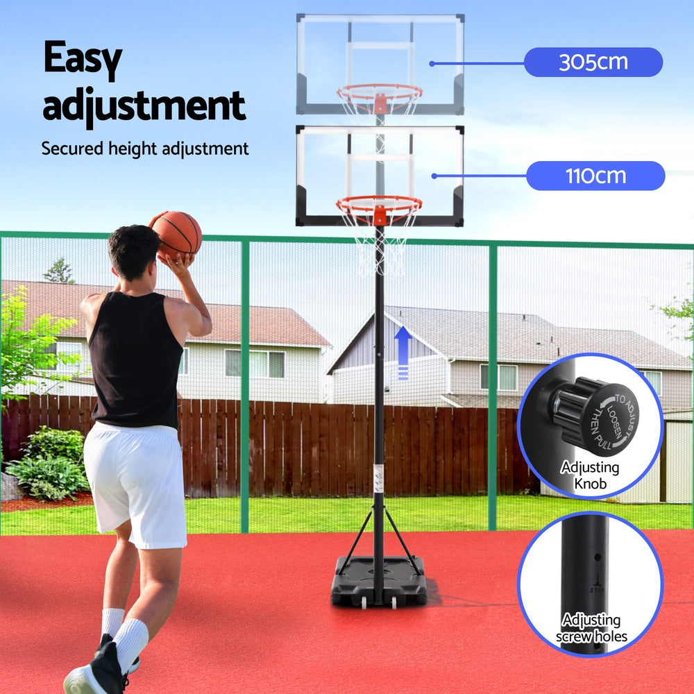 Everfit 3.05M Basketball Hoop Stand System Portable Height Adjustable w/ Knob BAS-HOOP-305KNOB-BK