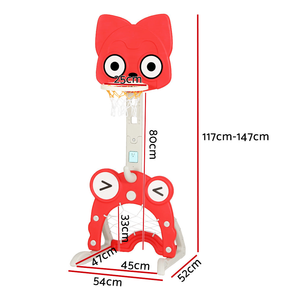 Keezi Kids Basketball Hoop Stand Adjustable 5-in-1 Sports Center Toys Set Red BAS-HOOP-B-KID-M-RD