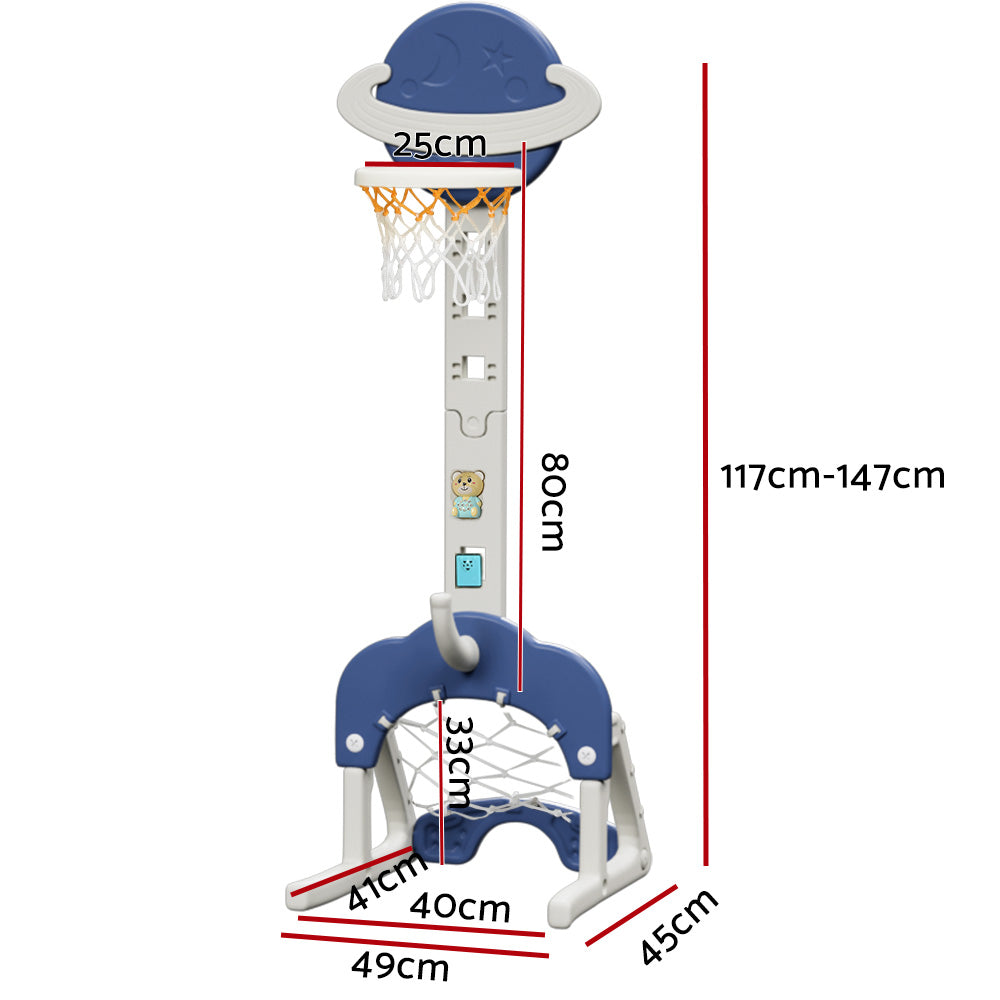 Keezi Kids Basketball Hoop Stand Adjustable 6-in-1 Sports Center Toys Set Blue BAS-HOOP-B-KID-S-BL