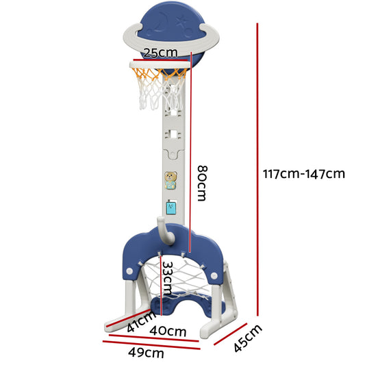 Keezi Kids Basketball Hoop Stand Adjustable 6-in-1 Sports Center Toys Set Blue BAS-HOOP-B-KID-S-BL