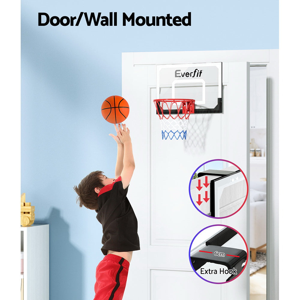 Everfit 23" Mini Basketball Hoop Backboard Door Wall Mounted Sports Kids Black BAS-HOOP-D23-WHBK