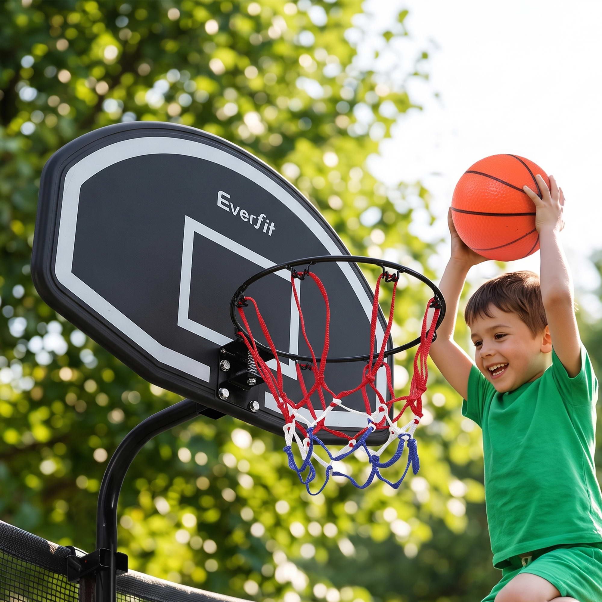 Everfit Kids Basketball Hoop with Ball and Pump Fit for Trampoline 25mm-32mm Poles Black