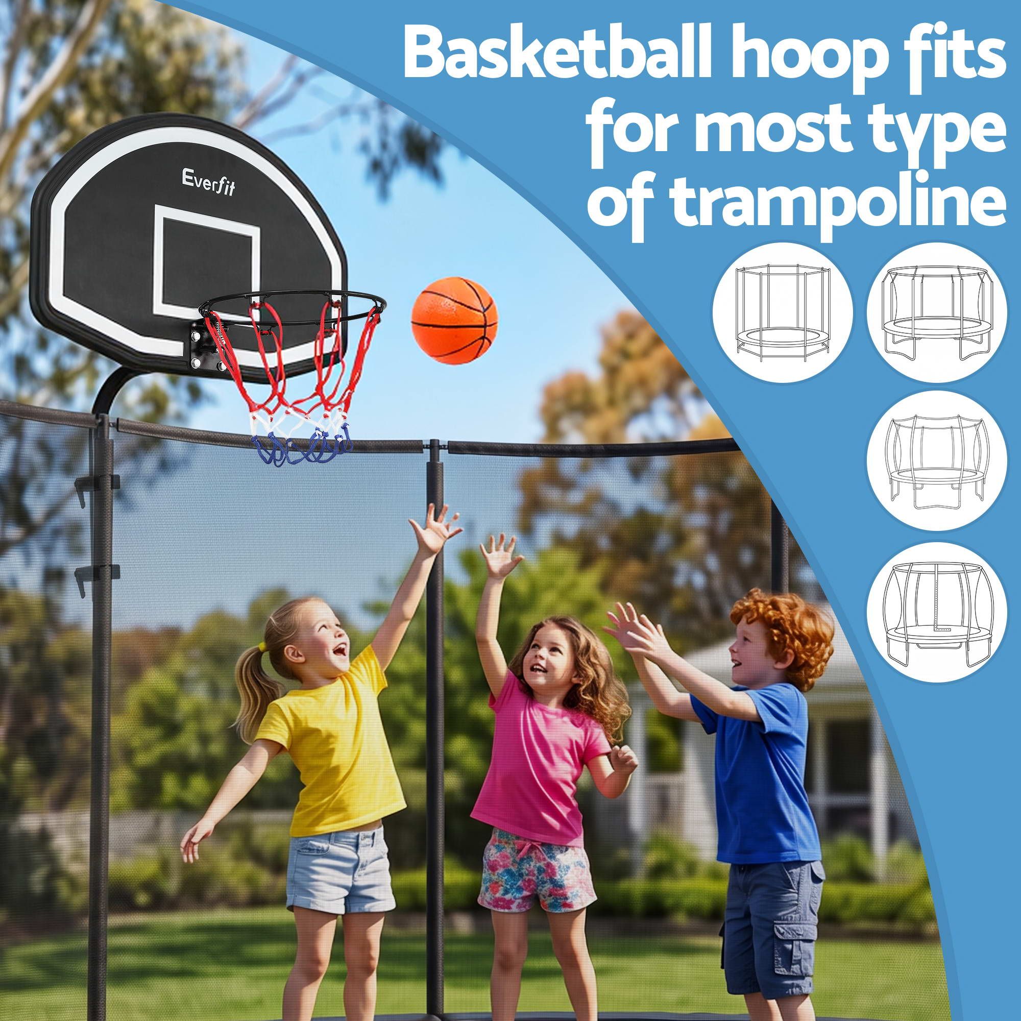 Everfit Kids Basketball Hoop with Ball and Pump Fit for Trampoline 25mm-32mm Poles Black