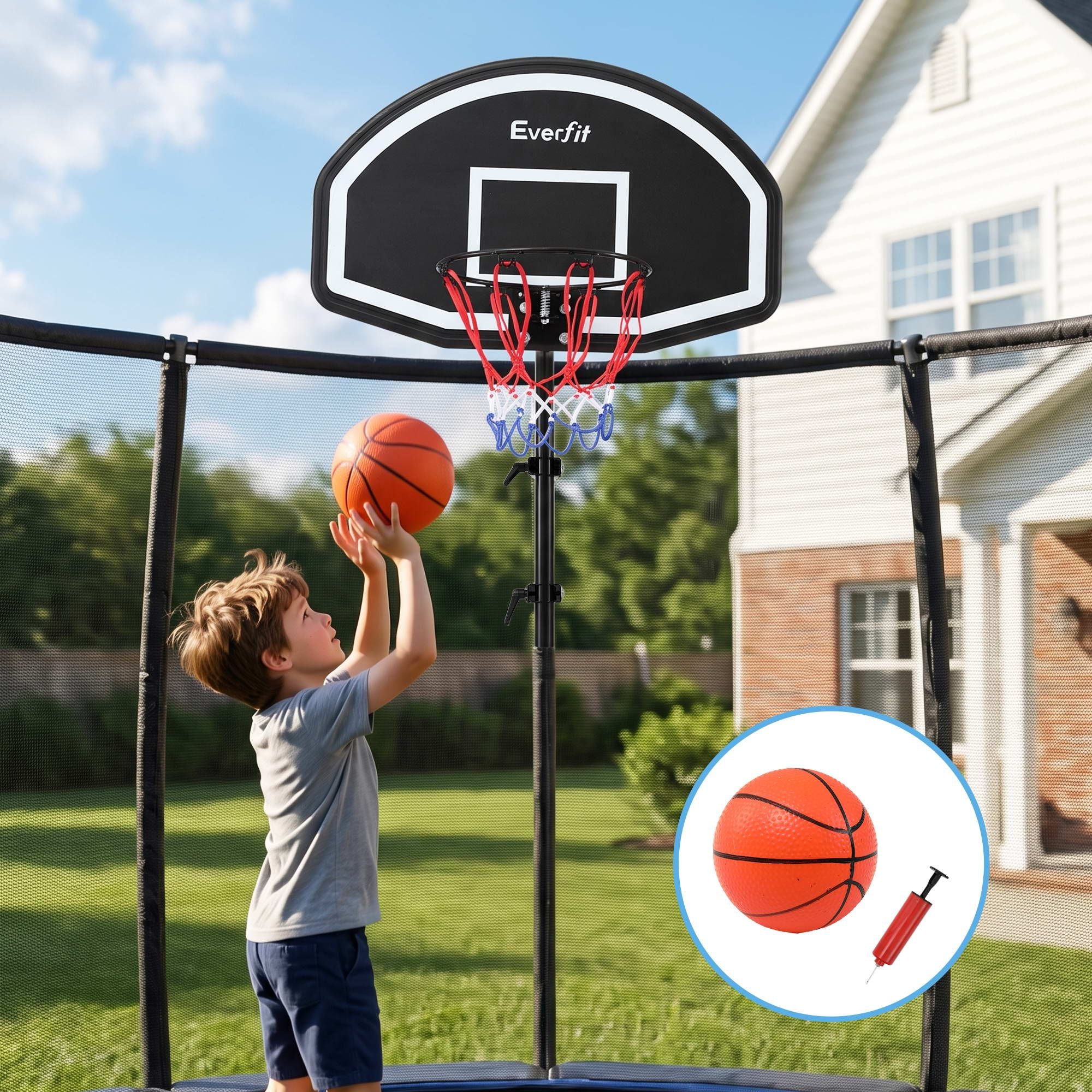 Everfit Kids Basketball Hoop with Ball and Pump Fit for Trampoline 25mm-32mm Poles Black