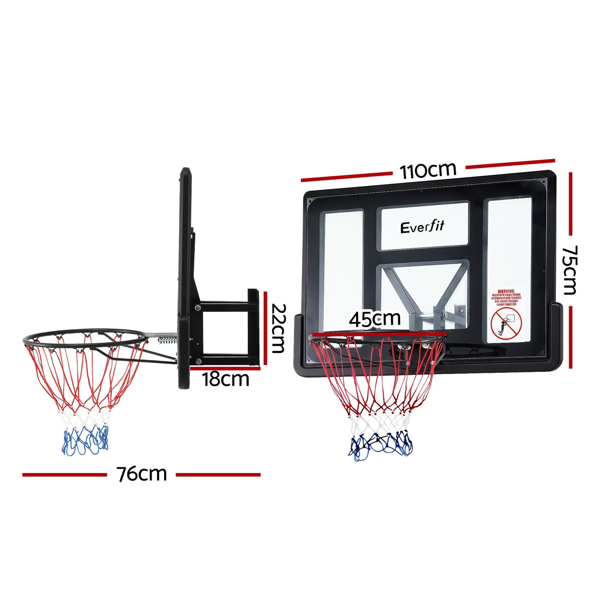 Everfit 43-Inch Wall Mount Kids Basketball Hoop Backboard Indoor Outdoor Sports BAS-HOOP-D45-BK