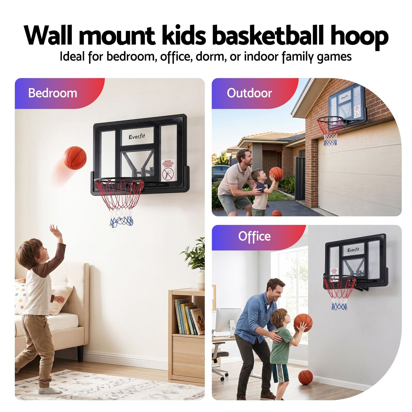 Everfit 43-Inch Wall Mount Kids Basketball Hoop Backboard Indoor Outdoor Sports BAS-HOOP-D45-BK