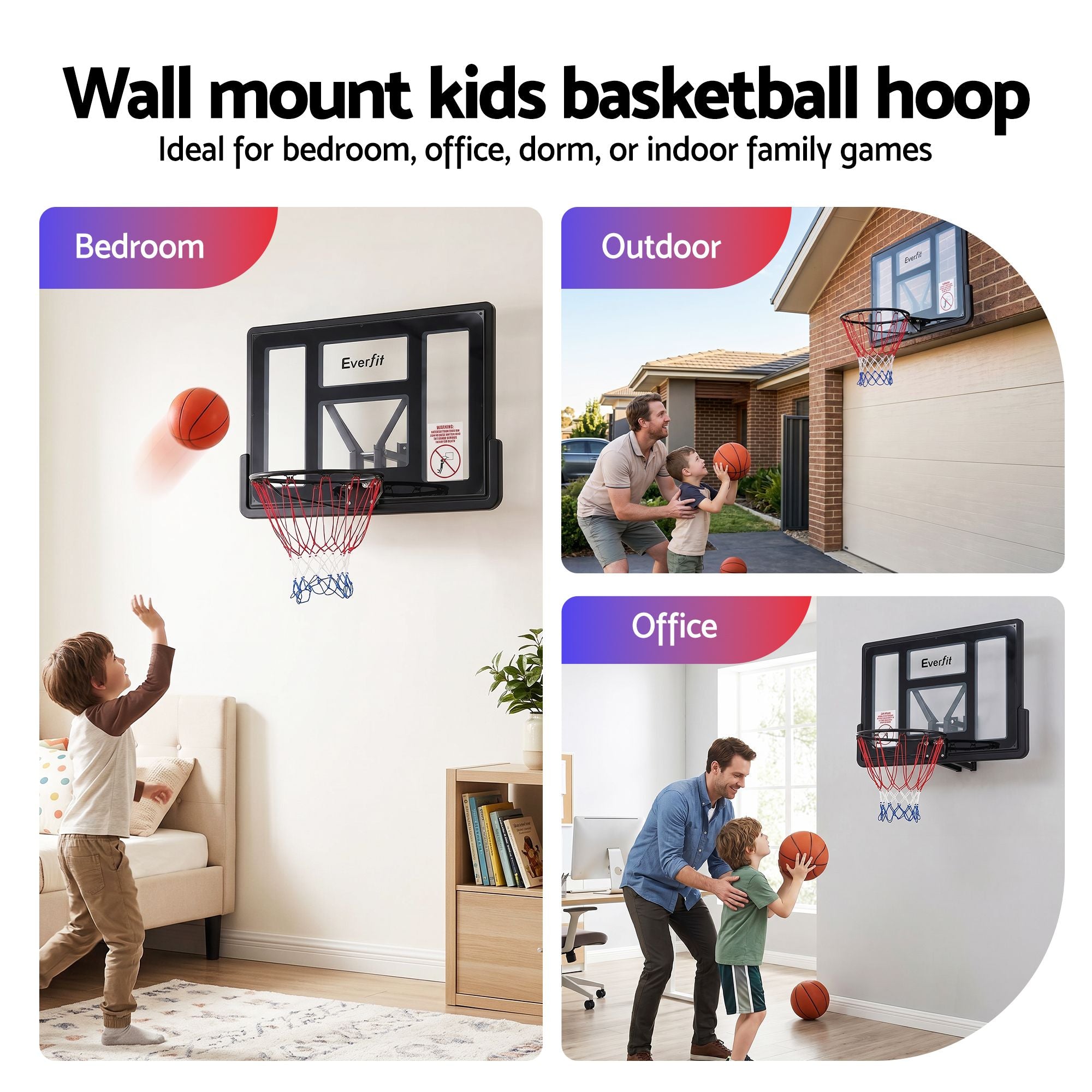 Everfit 43-Inch Wall Mount Kids Basketball Hoop Backboard Indoor Outdoor Sports BAS-HOOP-D45-BK