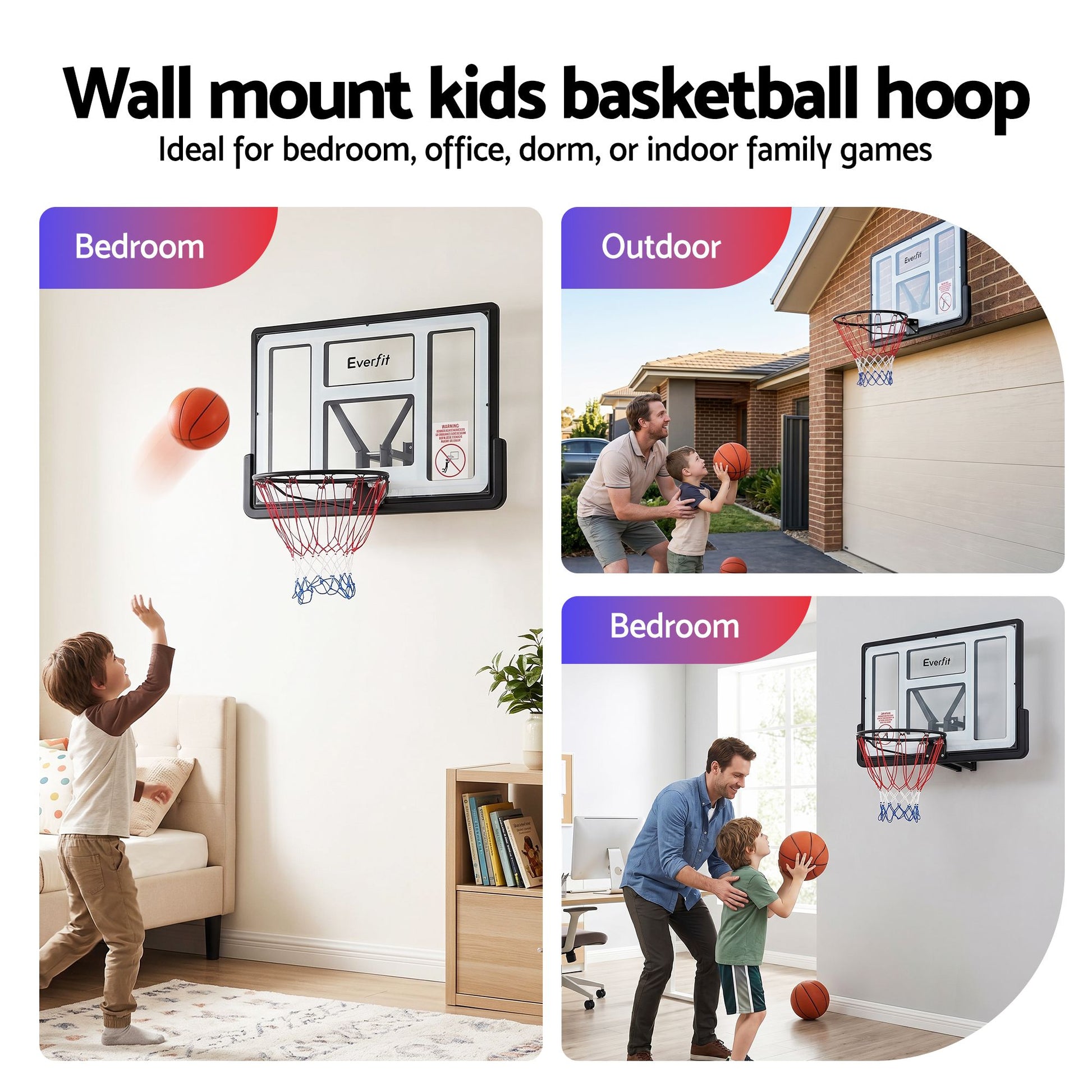 Everfit 43-Inch Wall Mount Kids Basketball Hoop Backboard Outdoor Sports BAS-HOOP-D45-WTBK