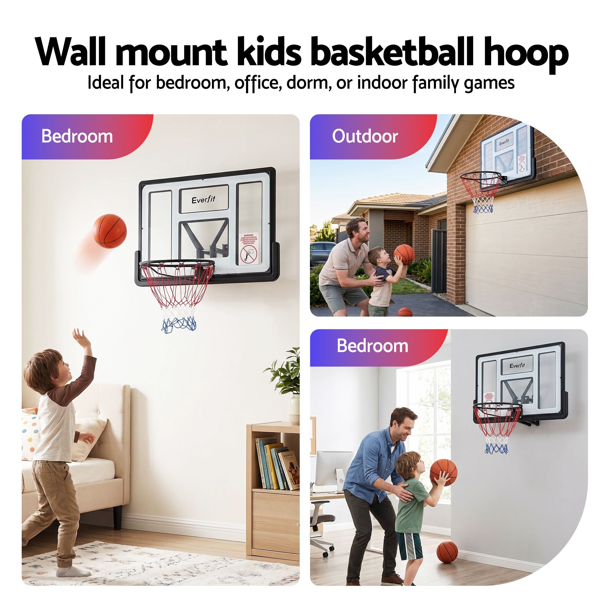 Everfit 43-Inch Wall Mount Kids Basketball Hoop Backboard Outdoor Sports BAS-HOOP-D45-WTBK