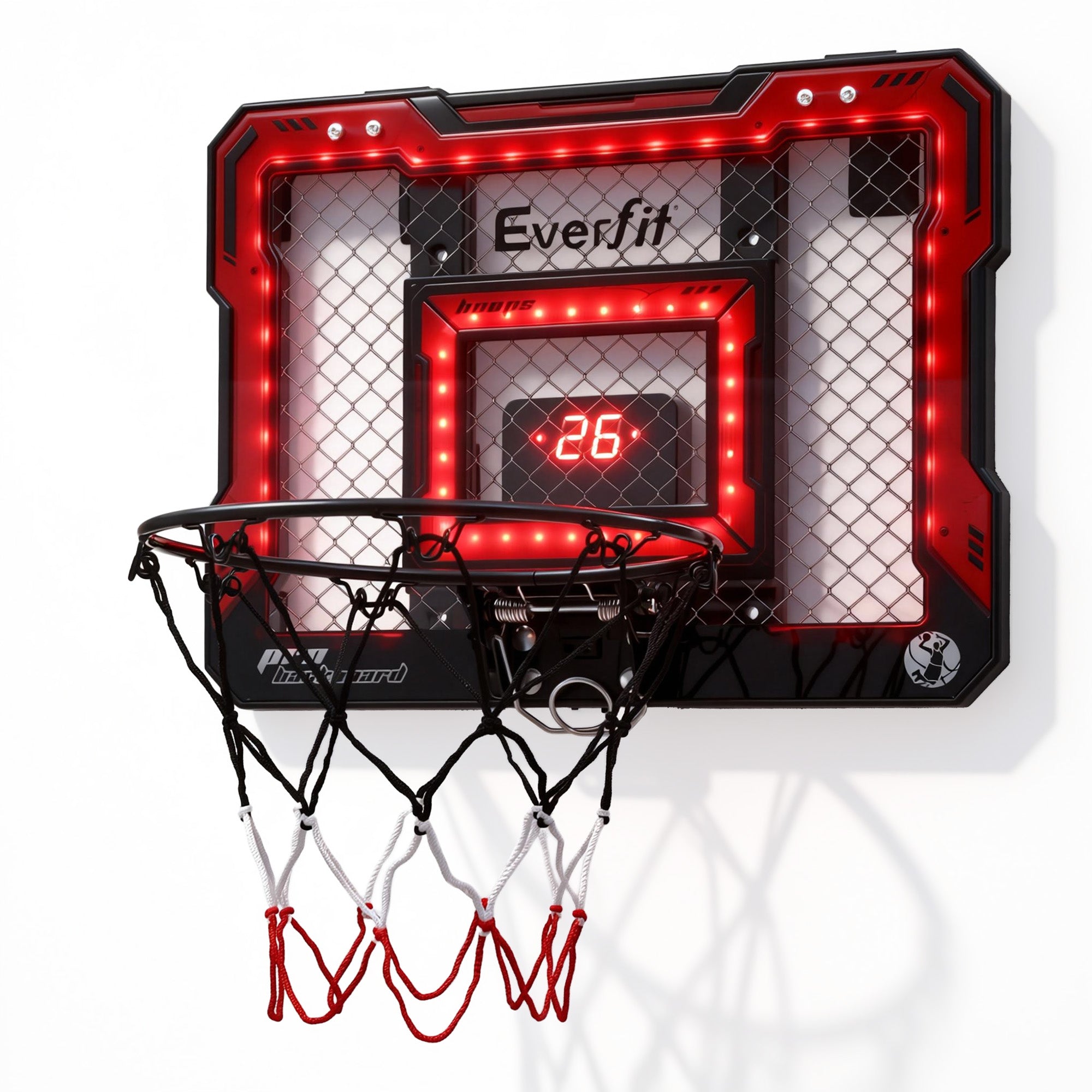 Everfit Mini Basketball Hoop Over Door Indoor LED Scoreboard Kids Set 40x30cm BAS-HOOP-ELEC-4030-RD