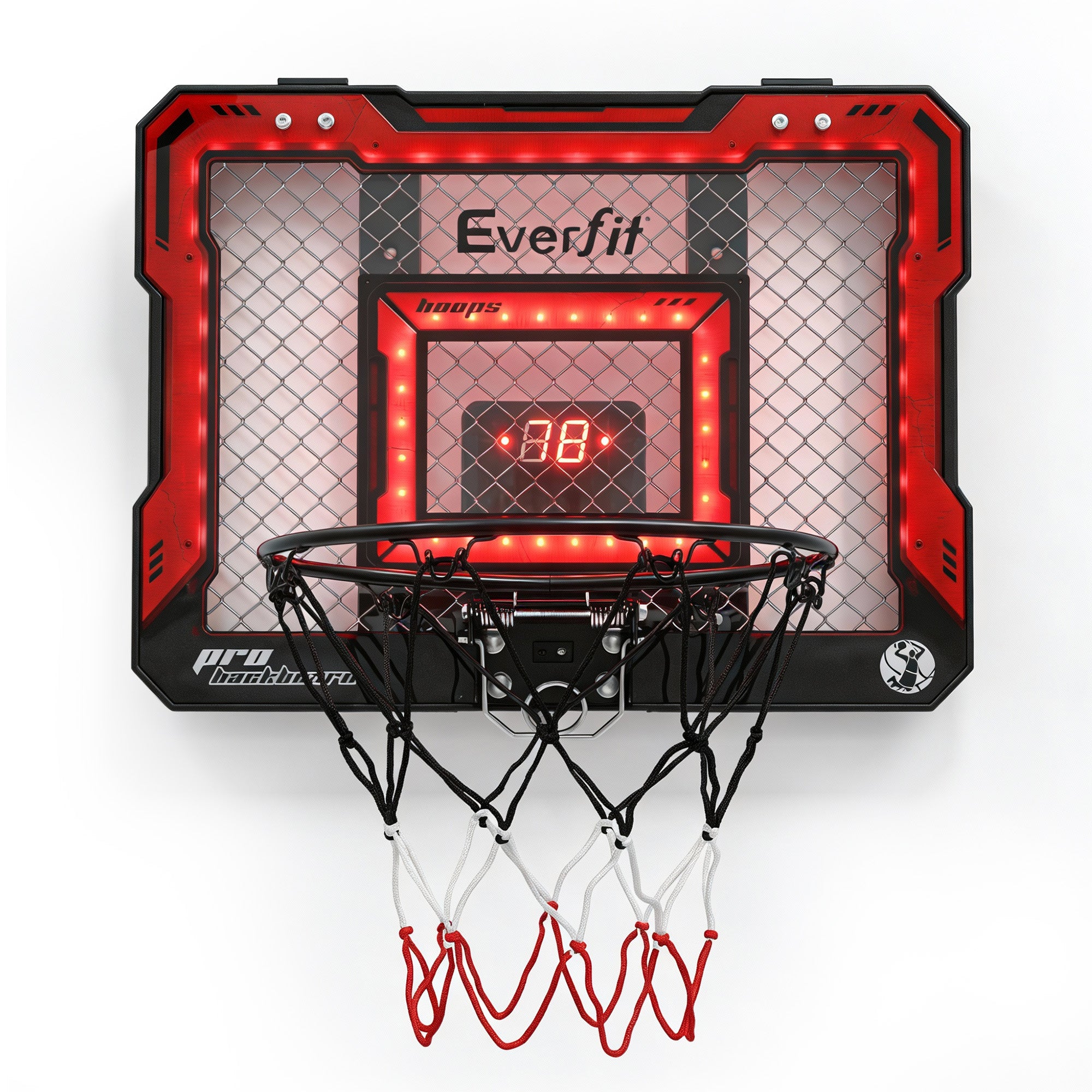 Everfit Mini Basketball Hoop Over Door Indoor LED Scoreboard Kids Set 40x30cm BAS-HOOP-ELEC-4030-RD