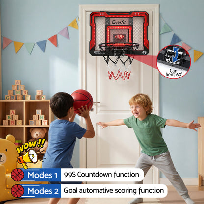 Everfit Mini Basketball Hoop Over Door Indoor LED Scoreboard Kids Set 40x30cm BAS-HOOP-ELEC-4030-RD