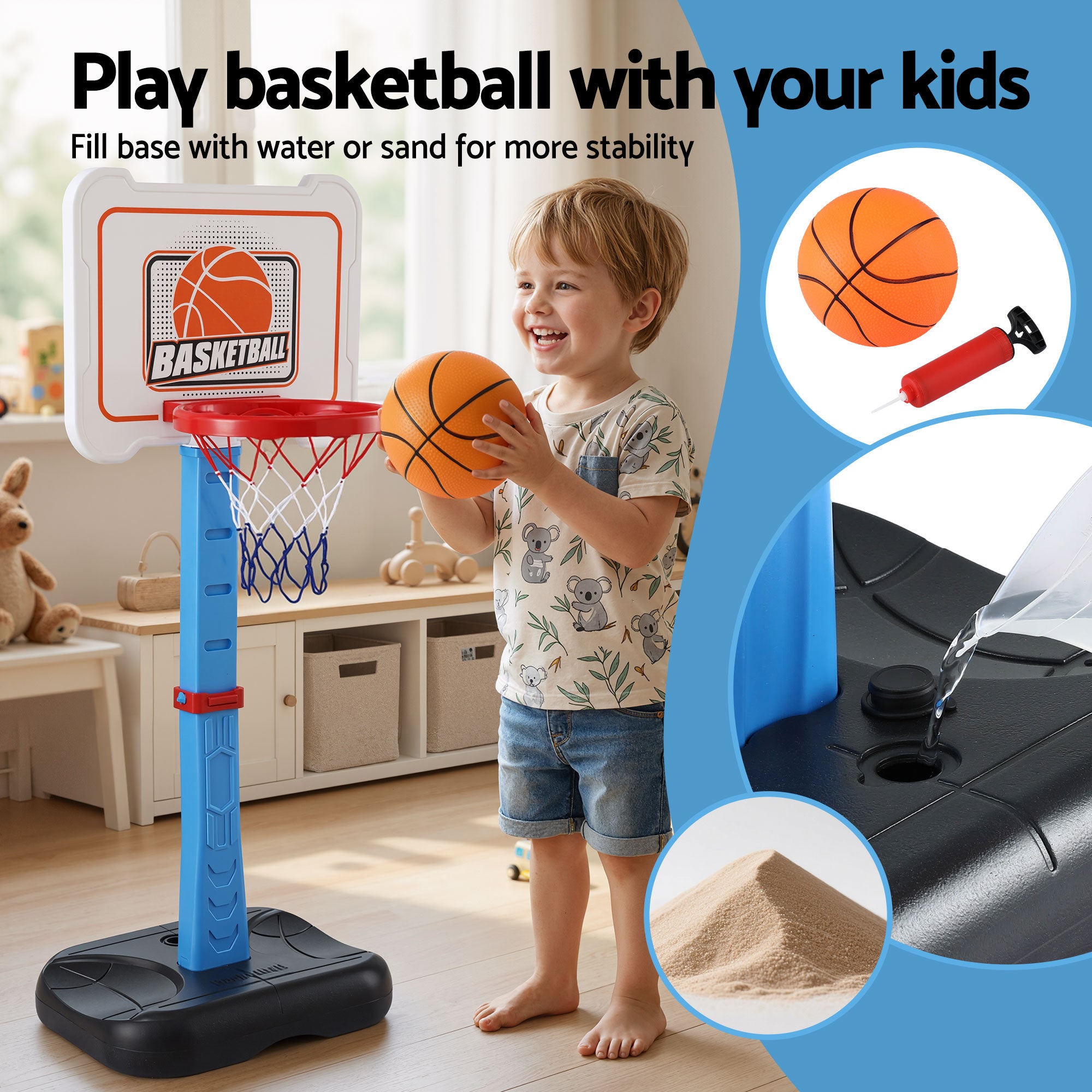 Keezi Kids Basketball Hoop Stand Baseball Set Adjustable Height Sports Toys Blue BAS-HOOP-KID-BASE-BU