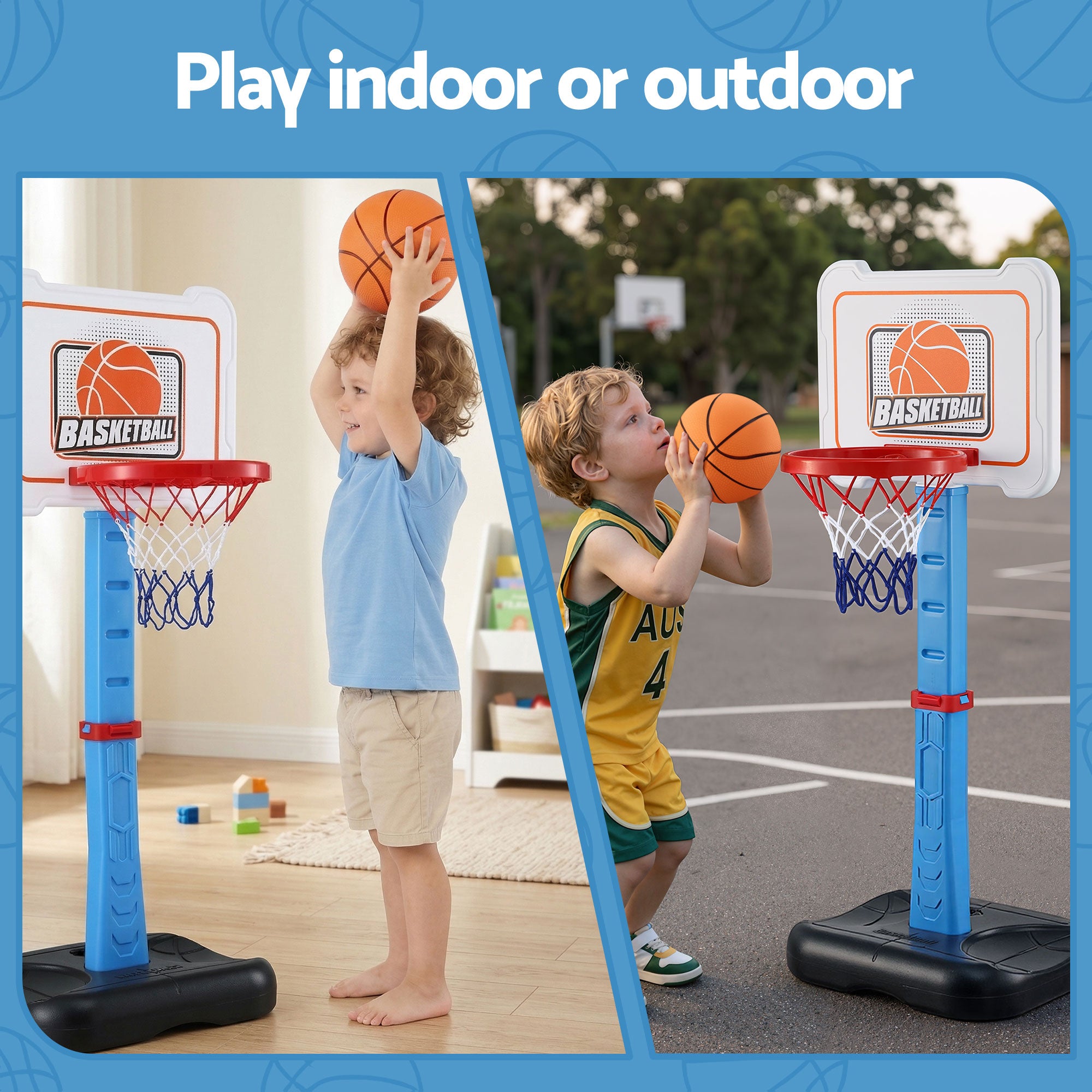 Keezi Kids Basketball Hoop Stand Baseball Set Adjustable Height Sports Toys Blue BAS-HOOP-KID-BASE-BU