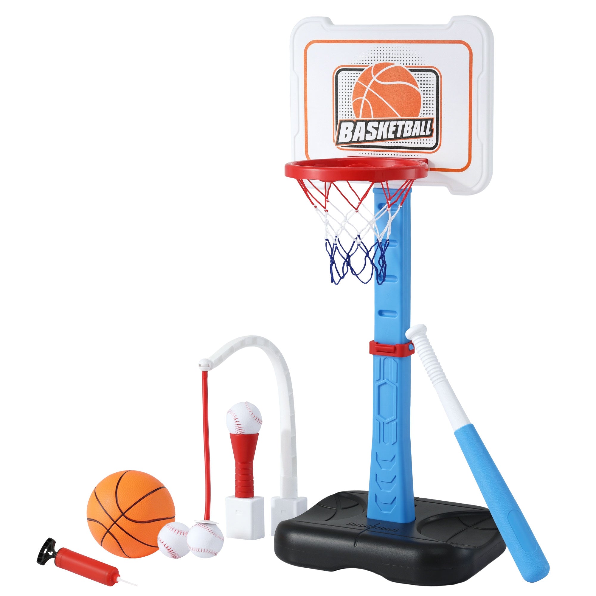 Keezi Kids Basketball Hoop Stand Baseball Set Adjustable Height Sports Toys Blue BAS-HOOP-KID-BASE-BU