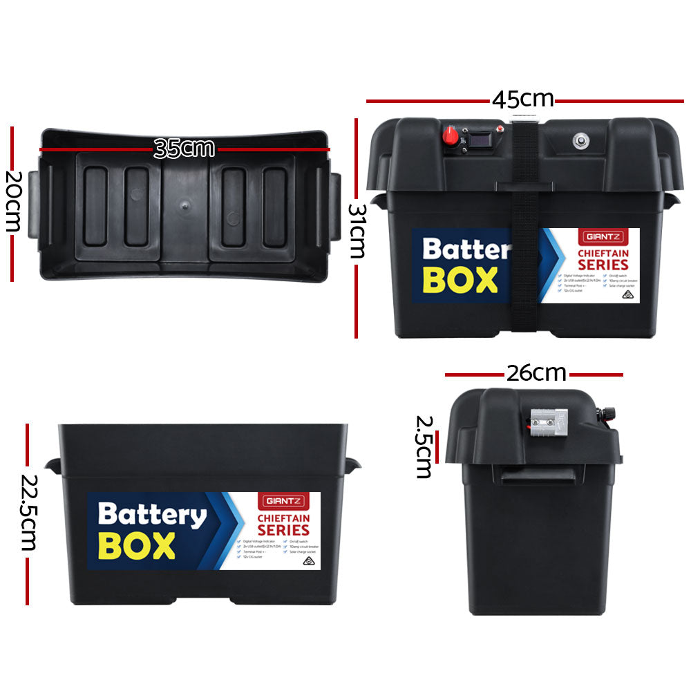 Giantz AGM Battery Box 12v XL Deep Cycle Portable Solar Caravan Camping BAT-BOX-DX