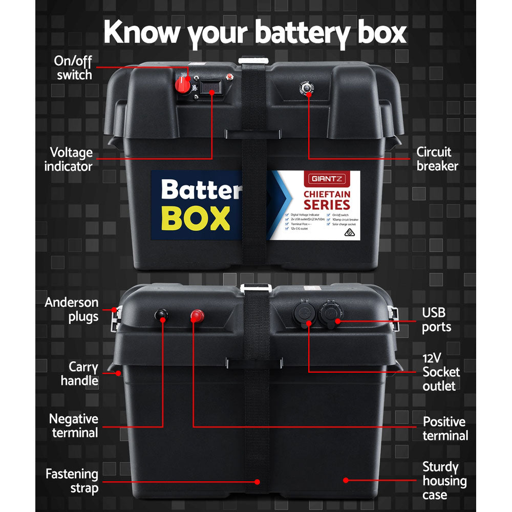 Giantz AGM Battery Box 12v XL Deep Cycle Portable Solar Caravan Camping BAT-BOX-DX