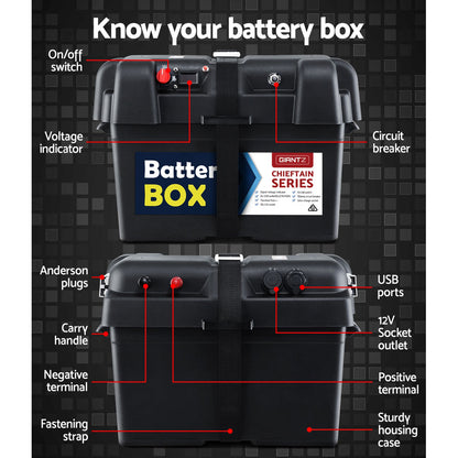 Giantz AGM Battery Box 12v XL Deep Cycle Portable Solar Caravan Camping BAT-BOX-DX