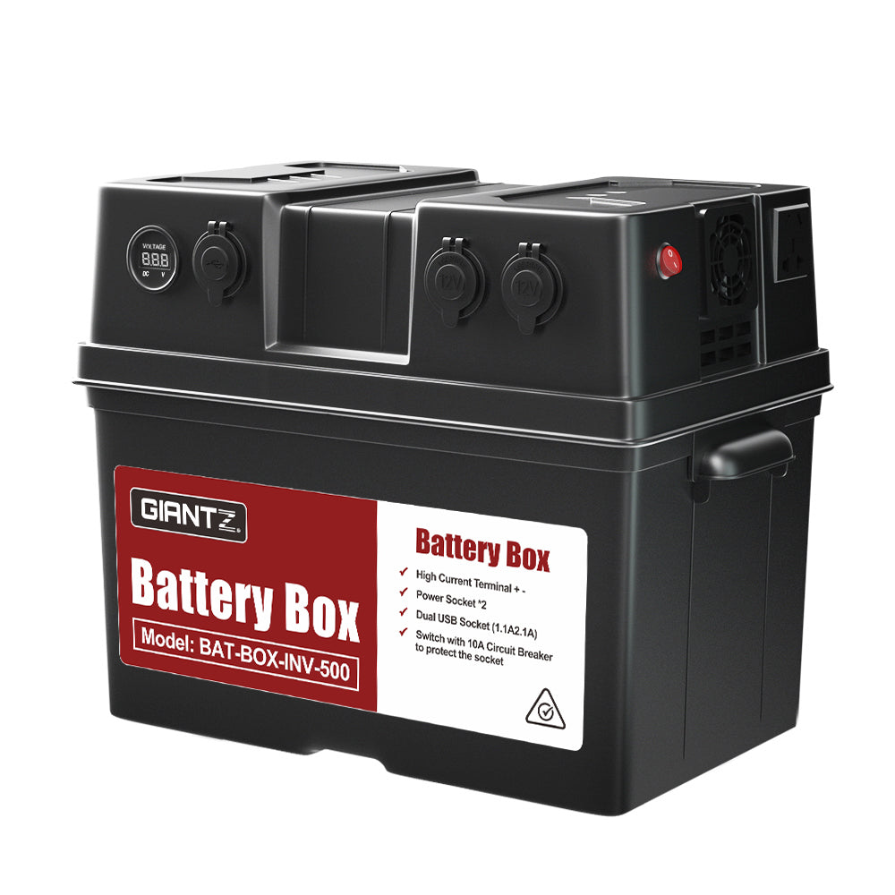 Giantz Battery Box 500W Inverter Deep Cycle Battery Portable Caravan Camping USB BAT-BOX-INV-500