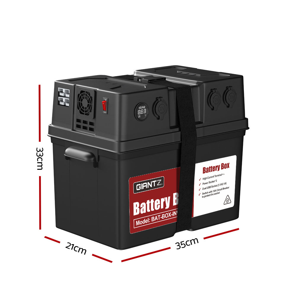Giantz Battery Box 500W Inverter Deep Cycle Battery Portable Caravan Camping USB BAT-BOX-INV-500