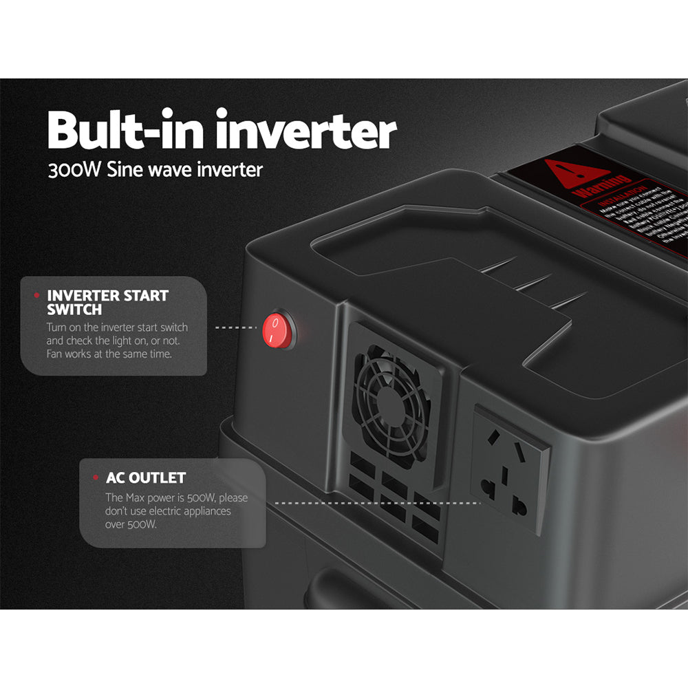 Giantz Battery Box 500W Inverter Deep Cycle Battery Portable Caravan Camping USB BAT-BOX-INV-500