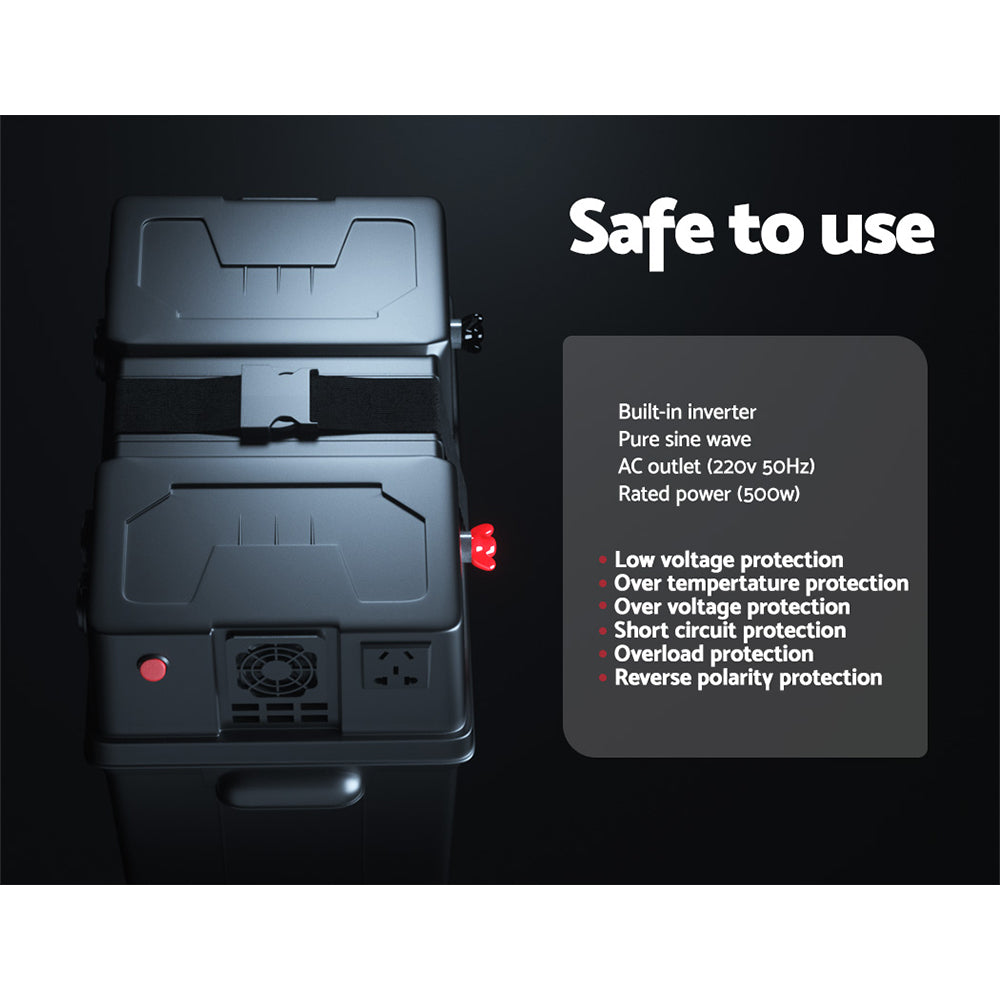 Giantz Battery Box 500W Inverter Deep Cycle Battery Portable Caravan Camping USB BAT-BOX-INV-500