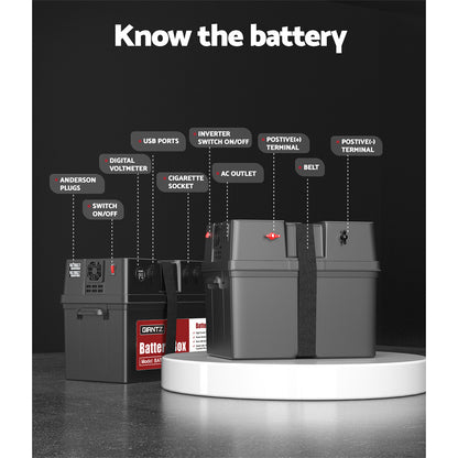Giantz Battery Box 500W Inverter Deep Cycle Battery Portable Caravan Camping USB BAT-BOX-INV-500