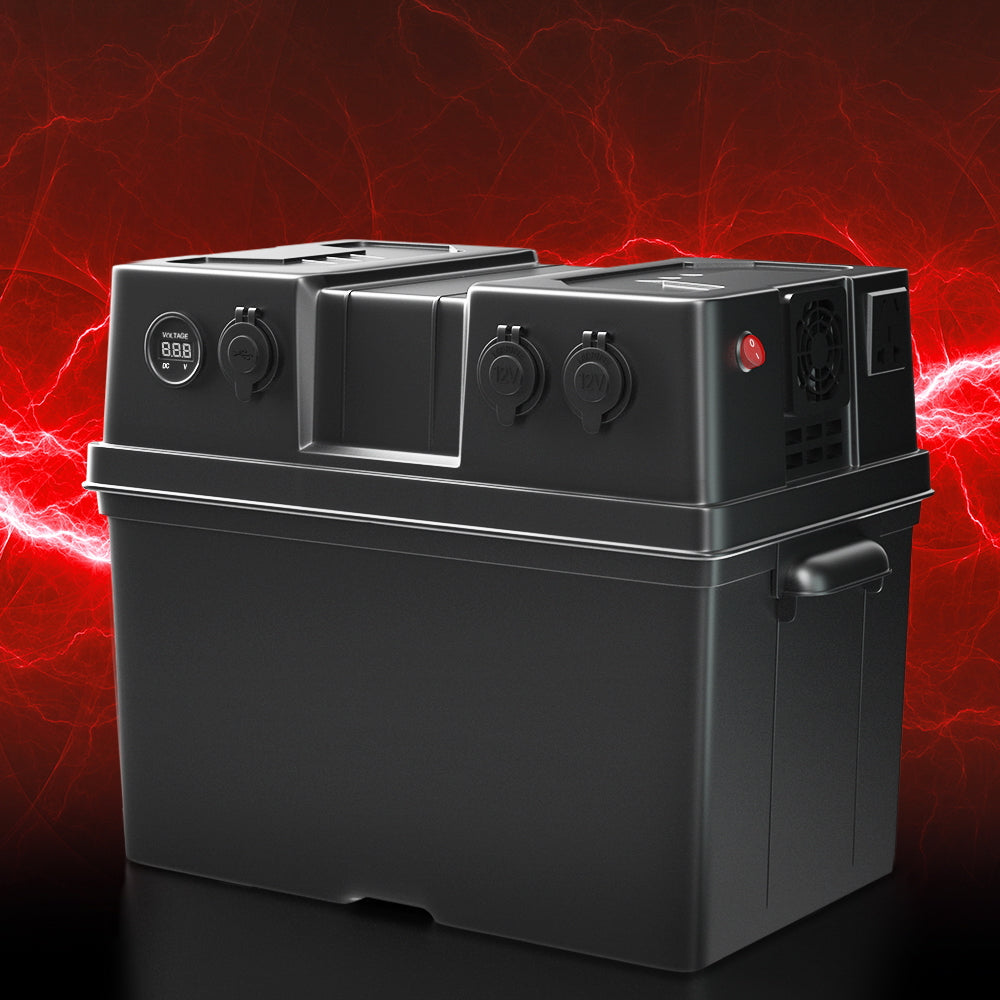 Giantz Battery Box 500W Inverter Deep Cycle Battery Portable Caravan Camping USB BAT-BOX-INV-500