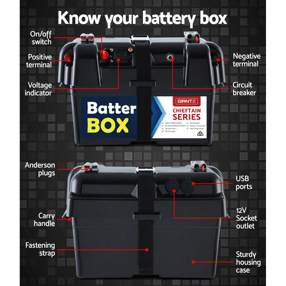 Giantz AGM Battery Box 12v Large Deep Cycle Box Portable Solar Caravan Camping BAT-BOX-SIM