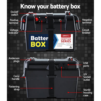 Giantz AGM Battery Box 12v Large Deep Cycle Box Portable Solar Caravan Camping BAT-BOX-SIM