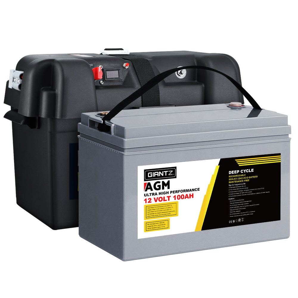 Giantz AGM Deep Cycle Battery 12V 100Ah Box Portable Solar Caravan Camping BAT-DX-C-100