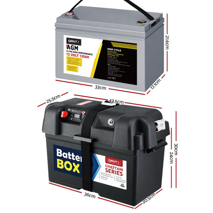 Giantz AGM Deep Cycle Battery 12V 120Ah Box Portable Solar Caravan Camping BAT-DX-C-120