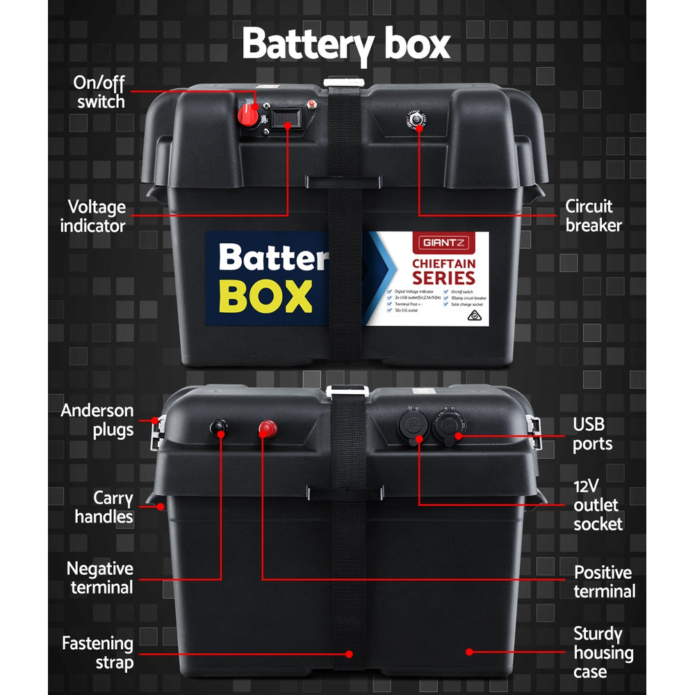 Giantz AGM Deep Cycle Battery 12V 120Ah Box Portable Solar Caravan Camping BAT-DX-C-120