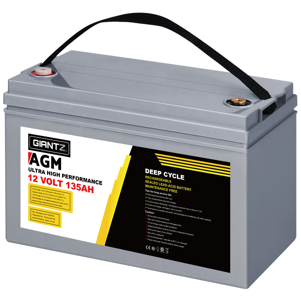 Giantz AGM Deep Cycle Battery 12V 135Ah Box Portable Solar Caravan Camping BAT-DX-C-135