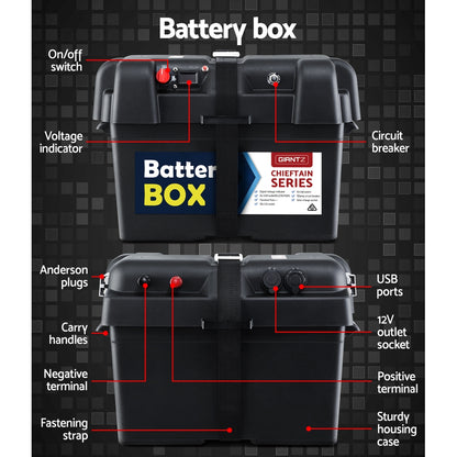 Giantz AGM Deep Cycle Battery 12V 75Ah Box Portable Solar Caravan Camping BAT-DX-C-75