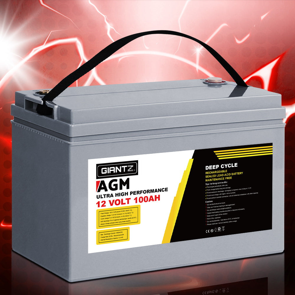Giantz AGM Deep Cycle Battery 12V 100Ah Box Portable Solar Caravan Camping BATTERY-C-AGM-100