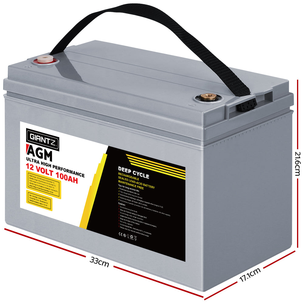 Giantz AGM Deep Cycle Battery 12V 100Ah Box Portable Solar Caravan Camping BATTERY-C-AGM-100