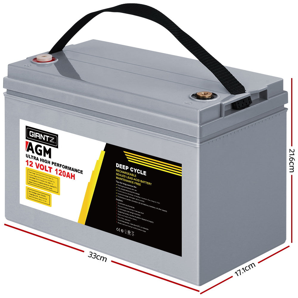 Giantz AGM Deep Cycle Battery 12V 120Ah Box Portable Solar Caravan Camping BATTERY-C-AGM-120