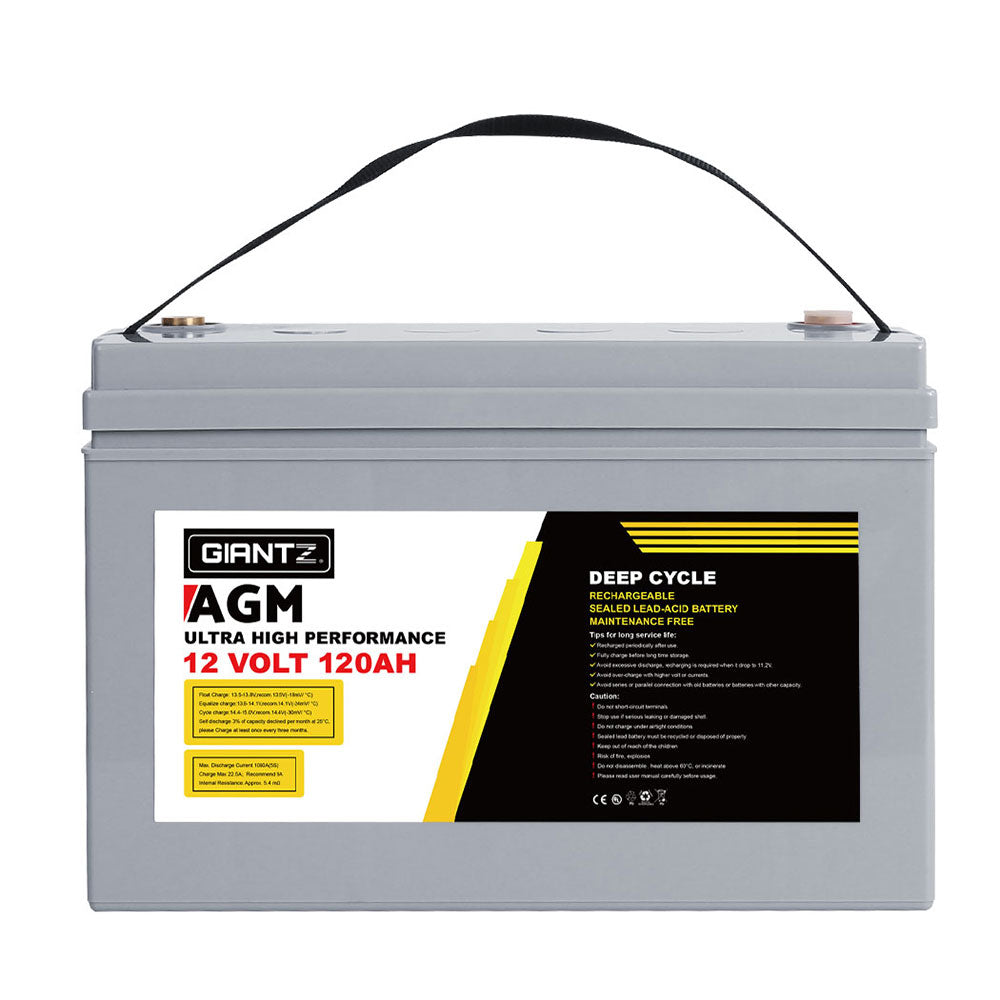 Giantz AGM Deep Cycle Battery 12V 120Ah x2 Box Portable Solar Caravan Camping BATTERY-C-AGM-120X2