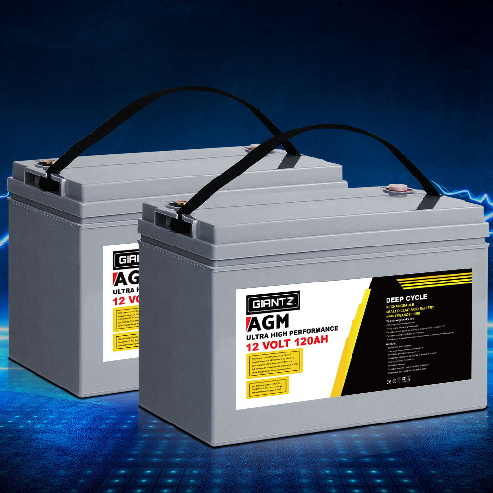 Giantz AGM Deep Cycle Battery 12V 120Ah x2 Box Portable Solar Caravan Camping BATTERY-C-AGM-120X2