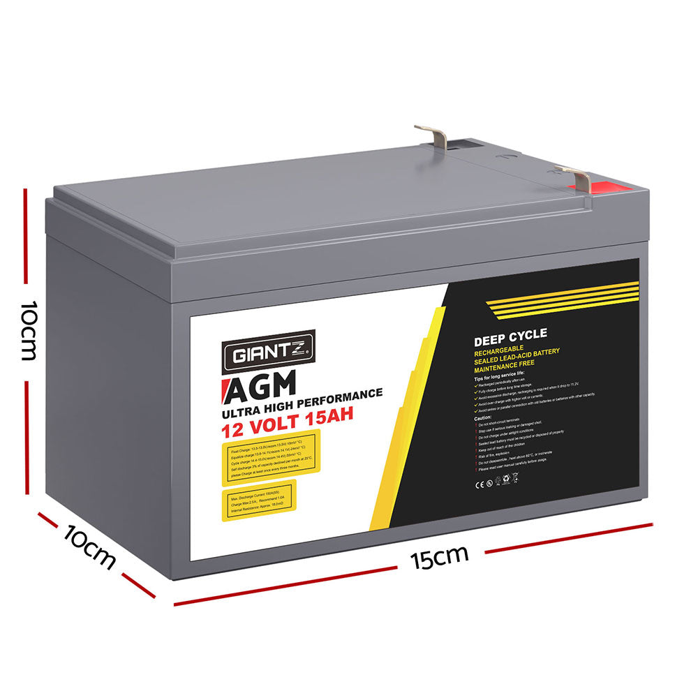 Giantz AGM Battery 12V 15Ah Deep Cycle Box Portable Solar Caravan Camping BATTERY-C-AGM-15