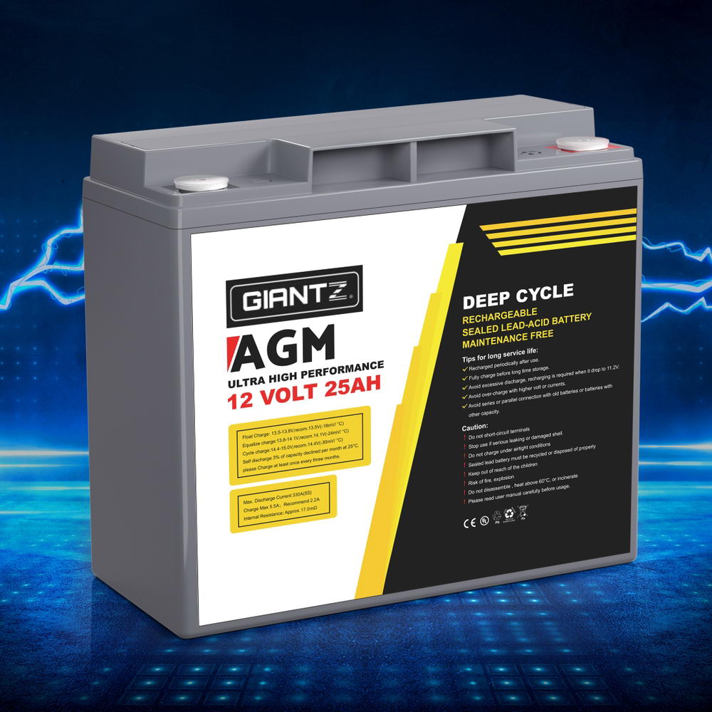Giantz AGM Deep Cycle Battery 12V 25Ah Box Portable Solar Caravan Camping BATTERY-C-AGM-25