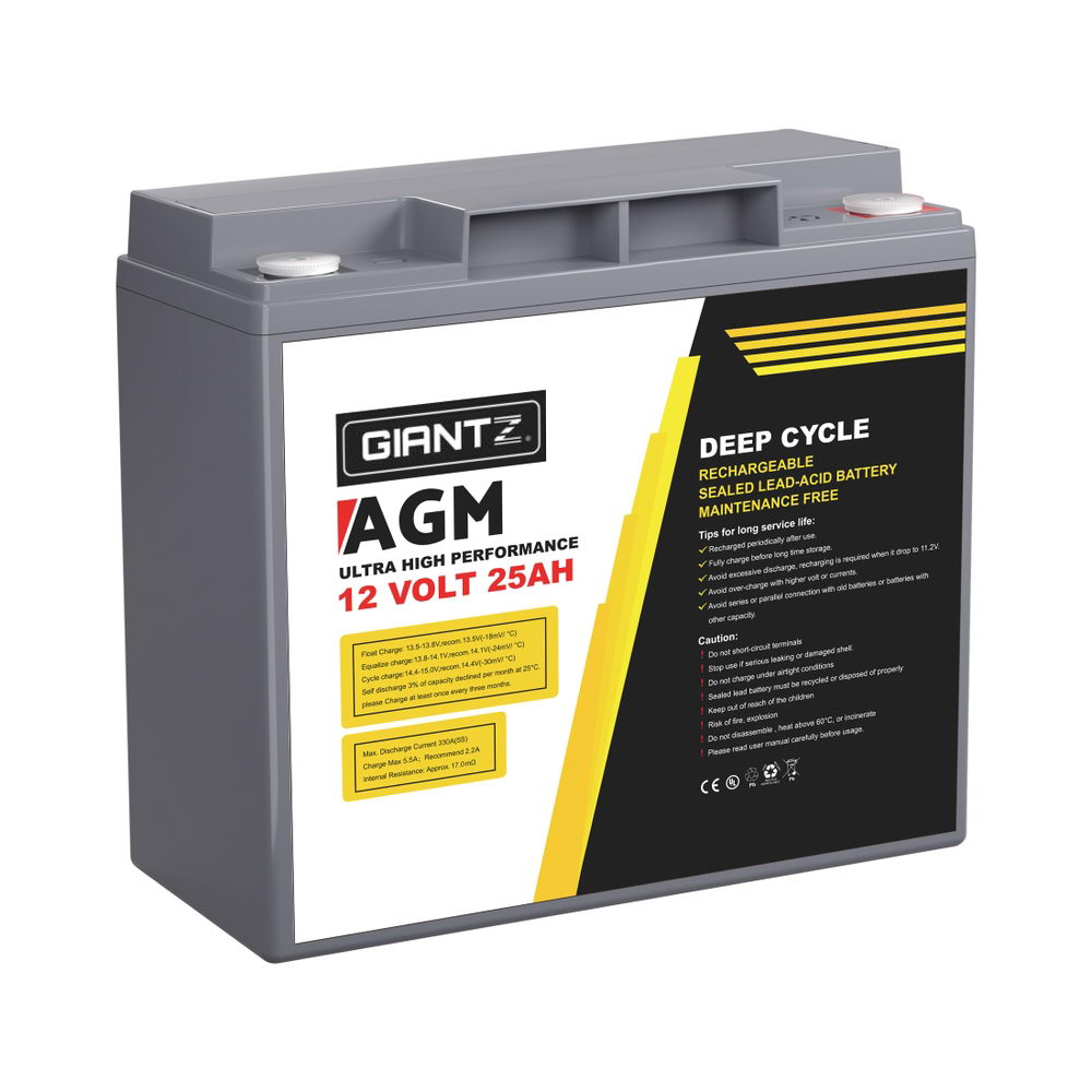 Giantz AGM Deep Cycle Battery 12V 25Ah Box Portable Solar Caravan Camping BATTERY-C-AGM-25