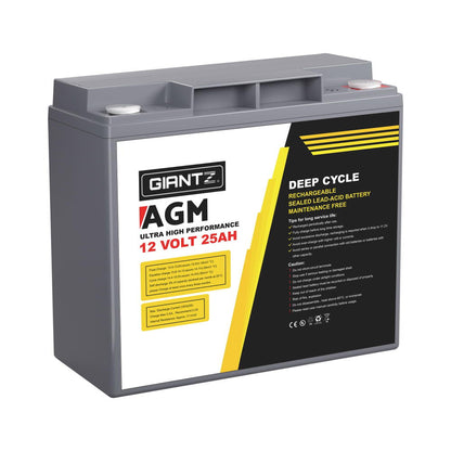Giantz AGM Deep Cycle Battery 12V 25Ah Box Portable Solar Caravan Camping BATTERY-C-AGM-25