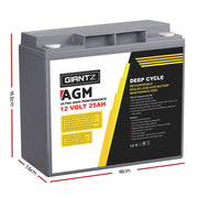 Giantz AGM Deep Cycle Battery 12V 25Ah Box Portable Solar Caravan Camping BATTERY-C-AGM-25