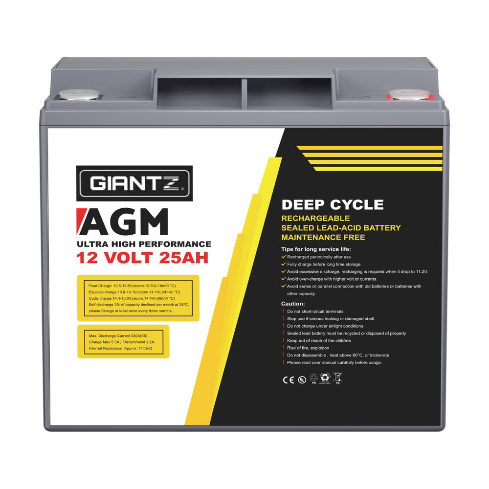 Giantz AGM Deep Cycle Battery 12V 25Ah Box Portable Solar Caravan Camping BATTERY-C-AGM-25