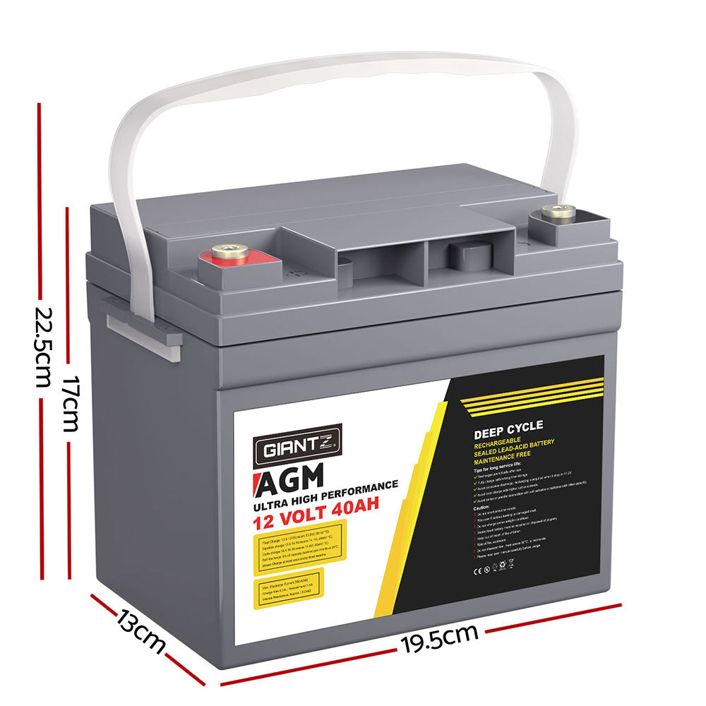 Giantz AGM Battery 12V 40Ah Deep Cycle Box Portable Solar Caravan Camping BATTERY-C-AGM-40