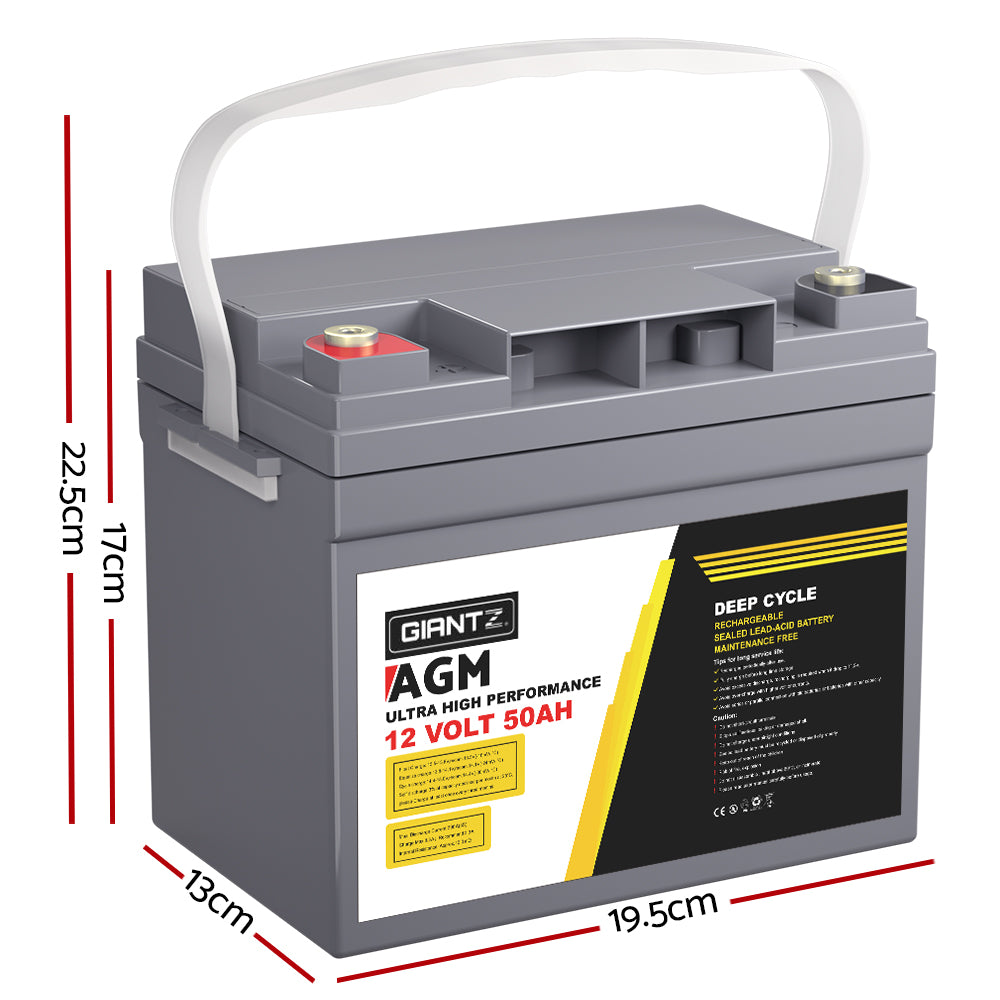 Giantz AGM Deep Cycle Battery 12V 50Ah Box Portable Solar Caravan Camping BATTERY-C-AGM-50