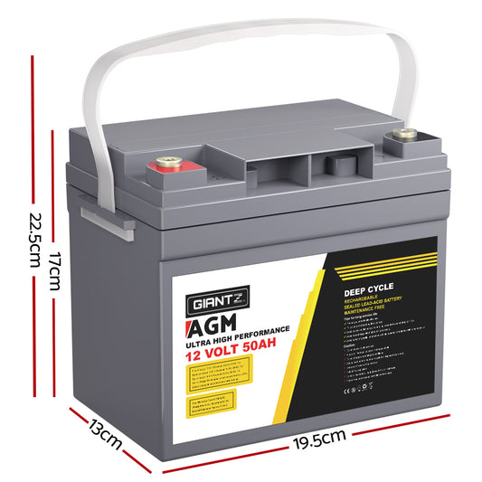 Giantz AGM Deep Cycle Battery 12V 50Ah Box Portable Solar Caravan Camping BATTERY-C-AGM-50