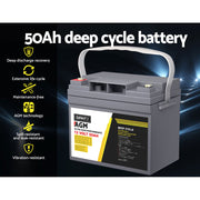 Giantz AGM Deep Cycle Battery 12V 50Ah Box Portable Solar Caravan Camping BATTERY-C-AGM-50